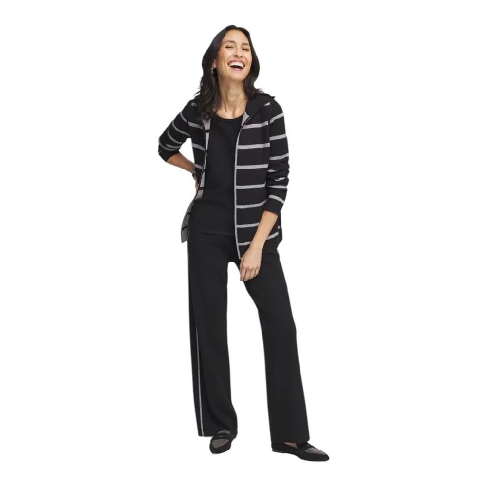 Zenergy by Chico's Luxe Reversible Striped Cardigan‎ with Hoodie, Size 8